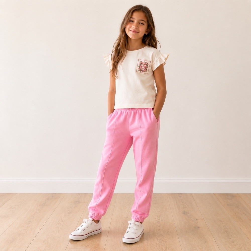 Cat & Jack Girls Pink Jogger Pants Pintuck Seam Sweatpants Kids Size L 10-12 NEW